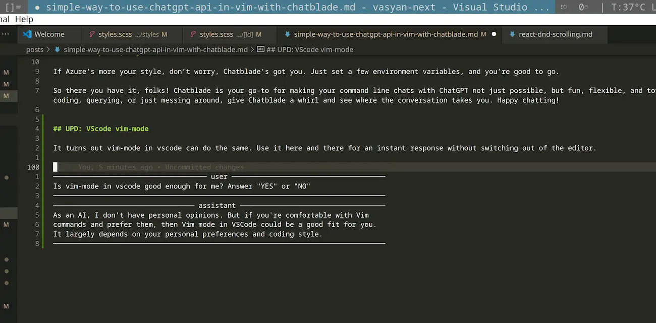 Chatblade CLI with VIM